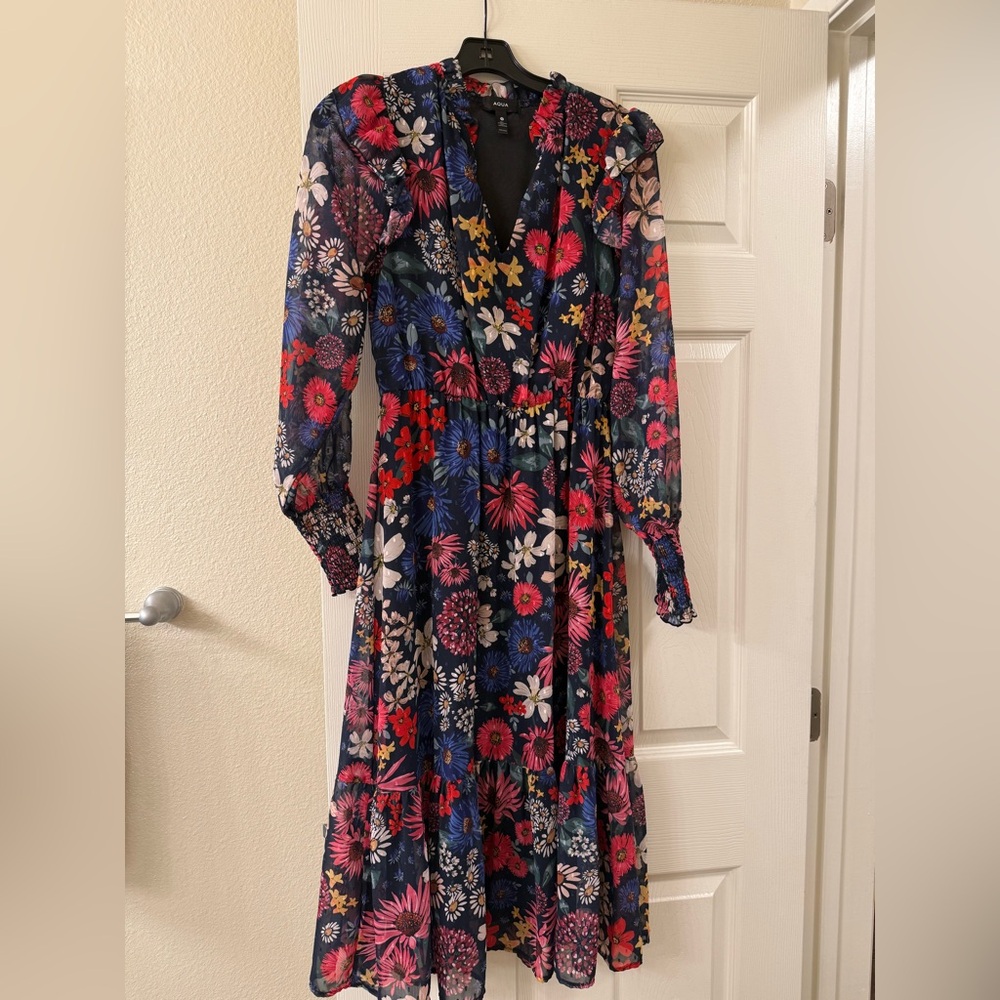 Aqua Floral Long Sleeve Sundress